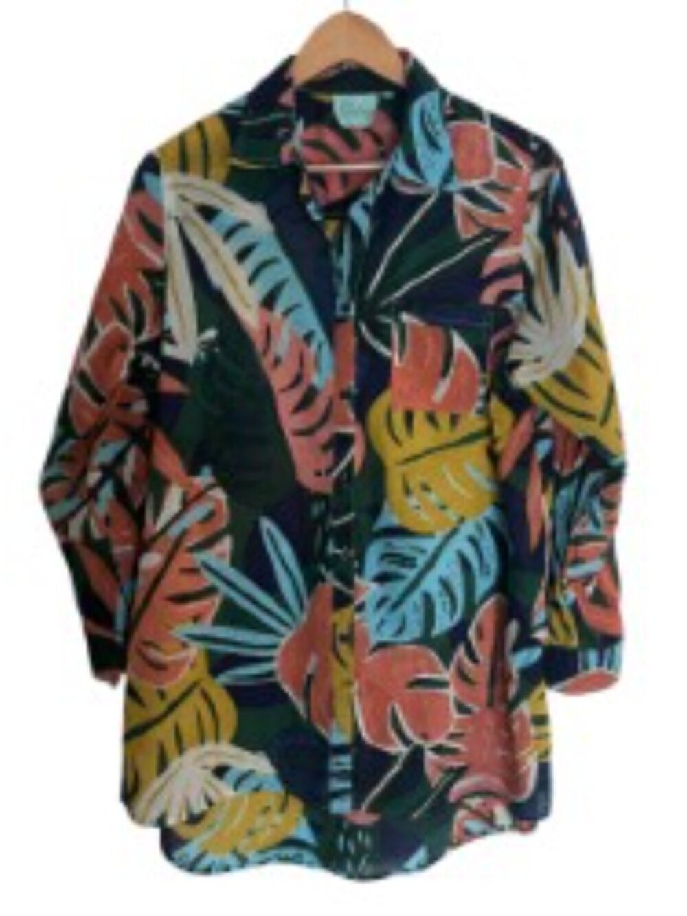 True Destinations Tropical Button Up Beach Coverup Medium